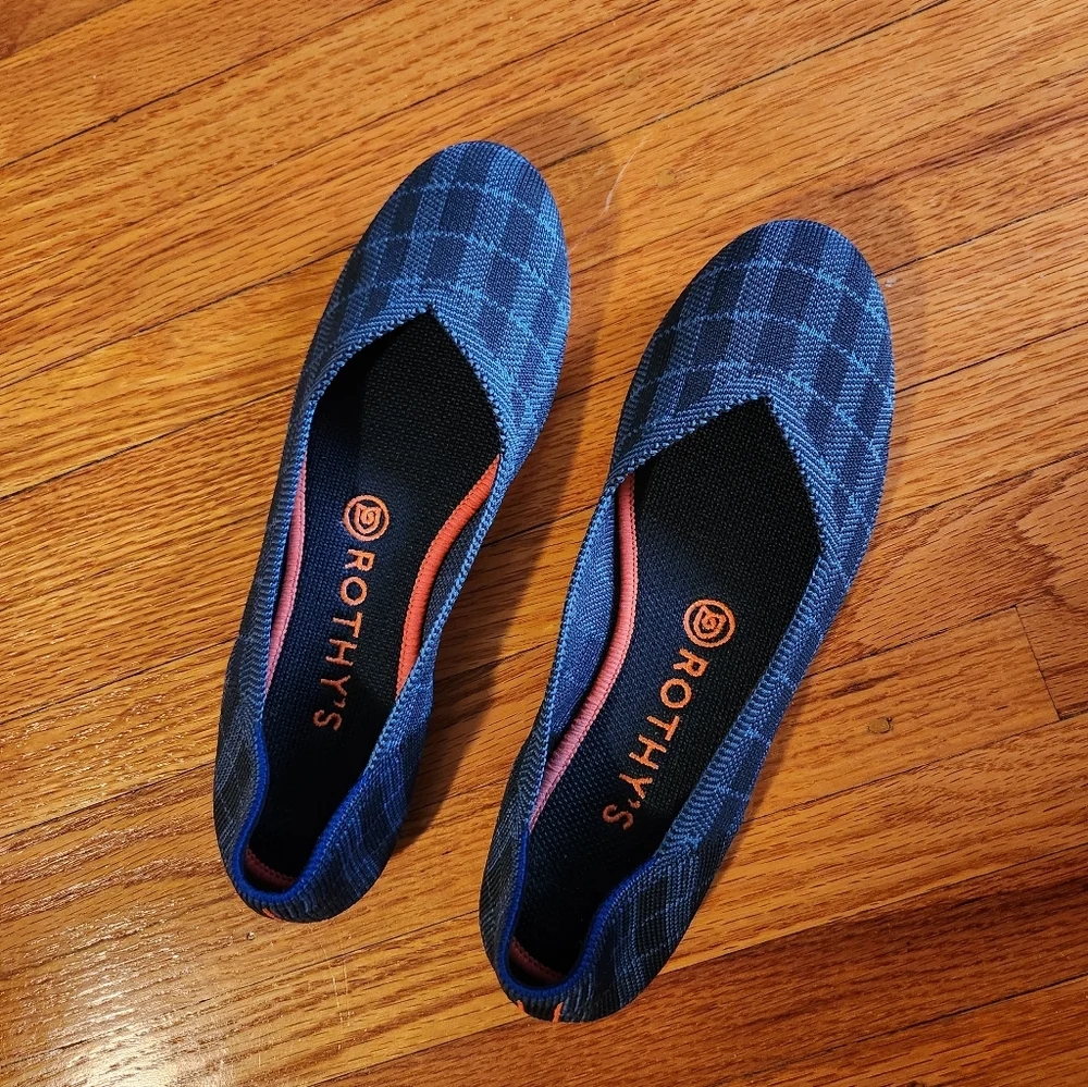 Rothy's Blue Checkered Ballet Flats Size 8 - Picture 2 of 3